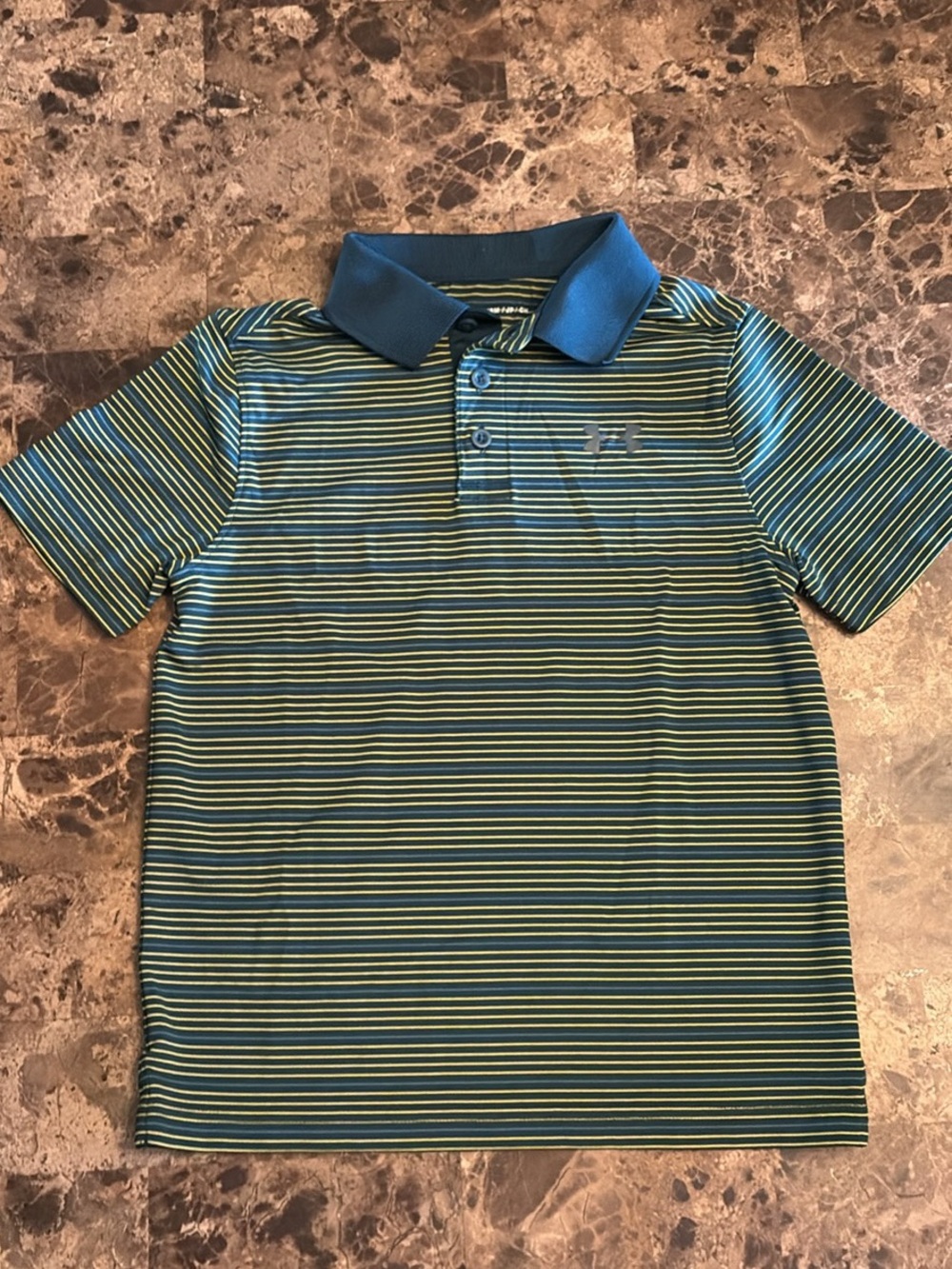 Under Armour Blue and Green Striped Boys Polo youth small